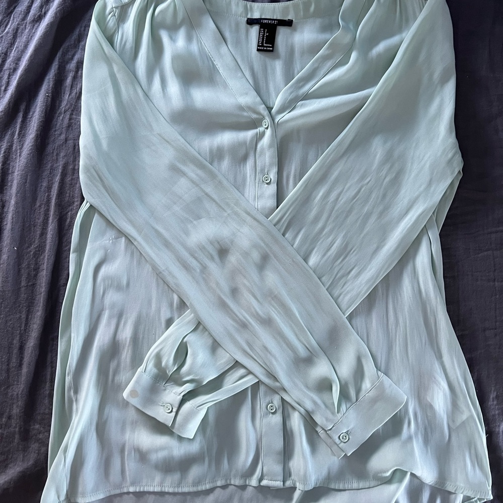 Forever 21 Teal Long Sleeve Button-Up Shirt